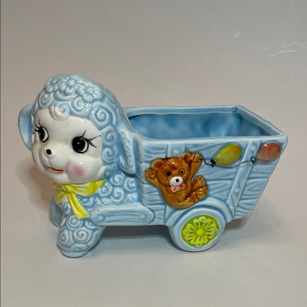 VINTAGE RELPO Adorable Lamb Ceramic Toy Cart Design Retro Baby Charming Cute
